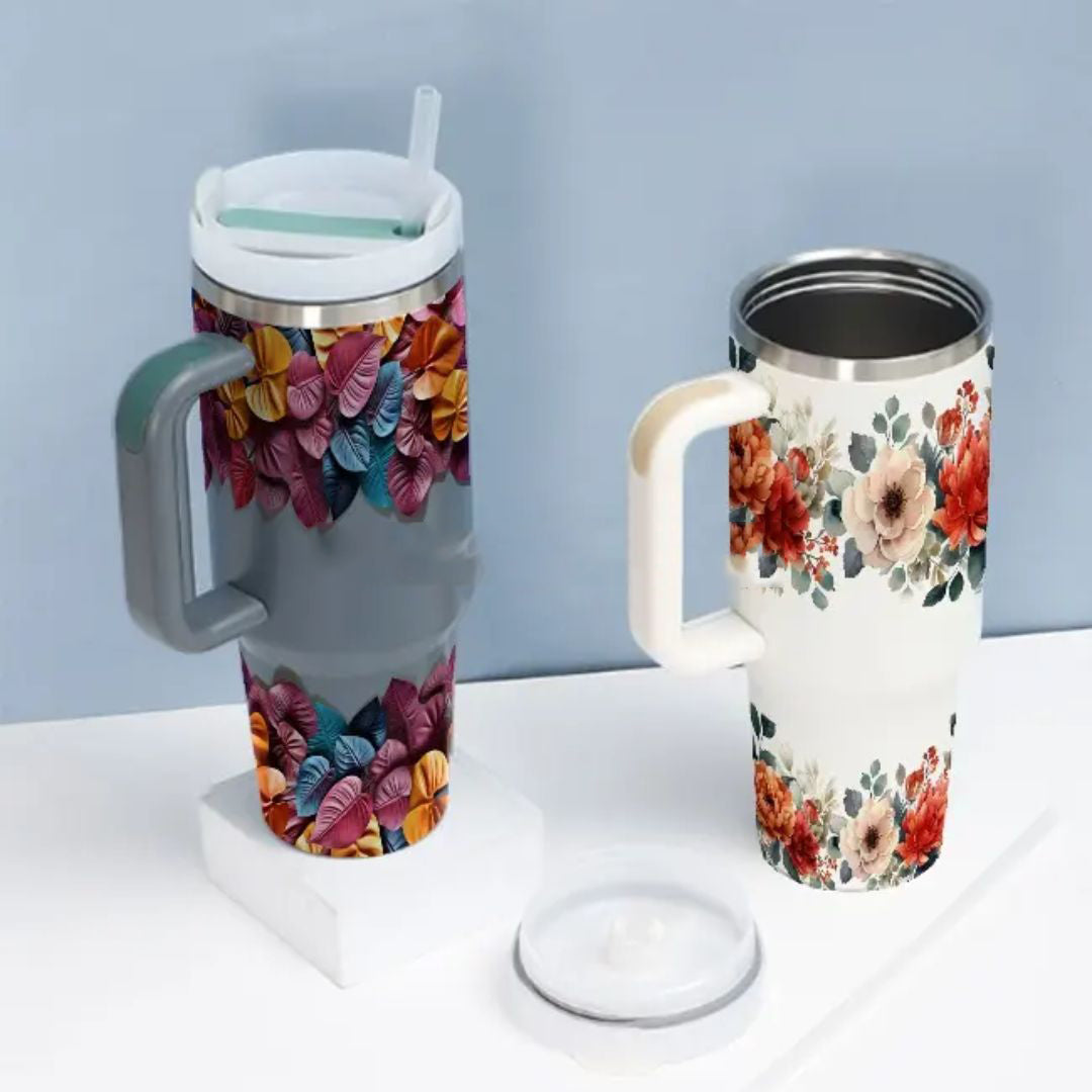 Customizable 40oz Insulated Tumbler – Durable Sport Water Bottle with Handle & Lid for Travel or Gifts