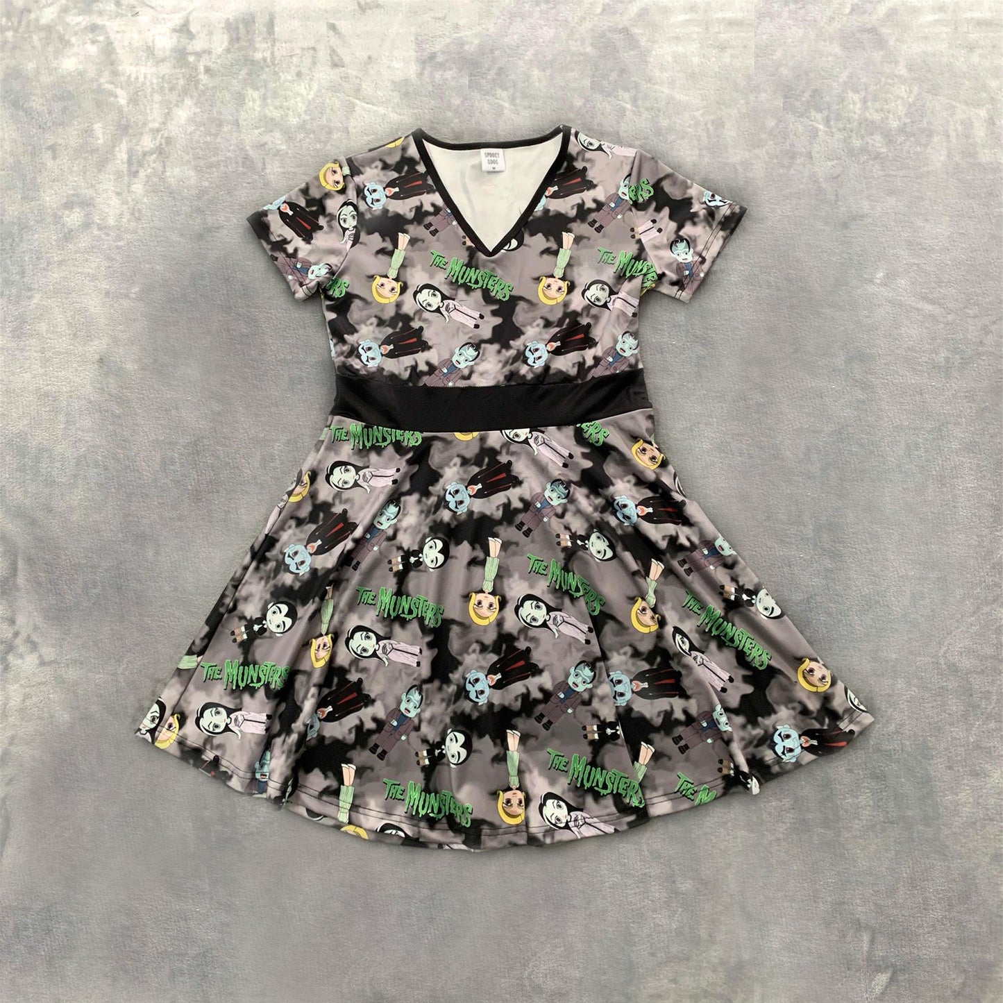 87/13 Capped Sleeve Skater Dress V neck - Munsters