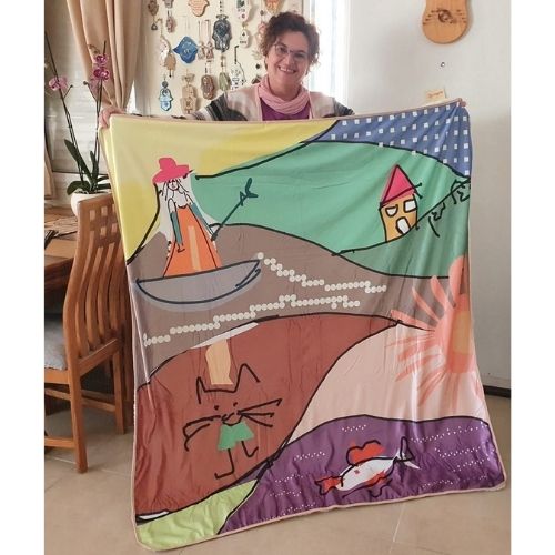 Village Sherpa Blanket 2 Layers With Printed On Super Soft