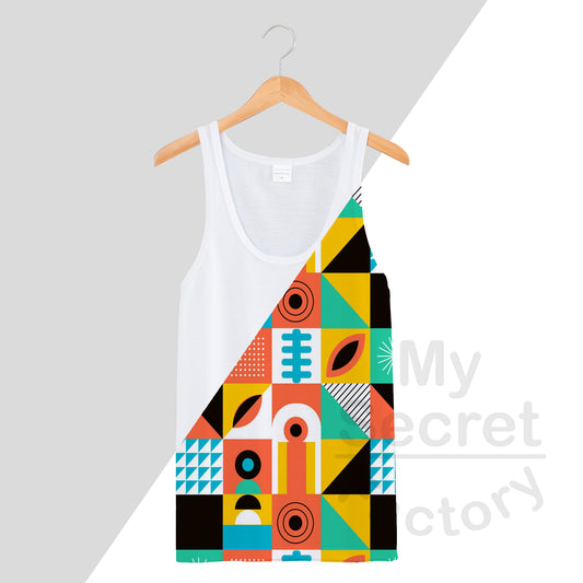 Cotton-Feel Polyester Gym Tank Top, Deep Front Neck Drop - Special Flat Stitching