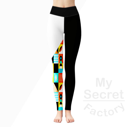 Black and White Women's Leggings With Rubber (Black Waist)