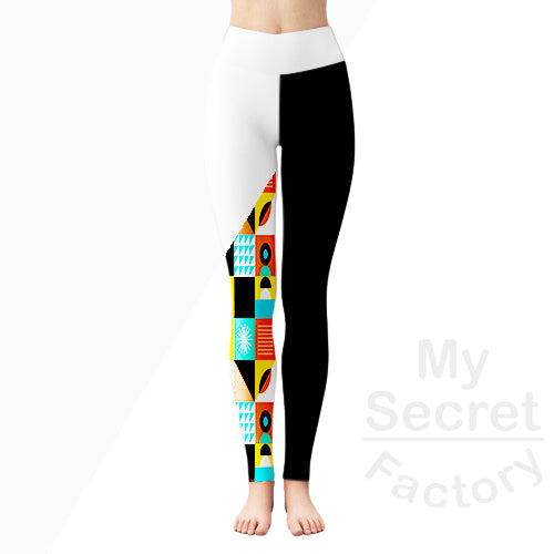 Black and White Women's Leggings With Rubber (White Waist)